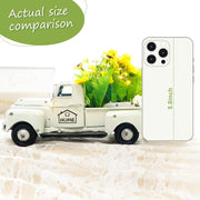 White Vintage Truck Decor with Sunflowers Artificial Flowers, Metal Truck Decor with LED String Lights for Tiered Tray Decor Items Mini Sunflower Decor Rustic Home Decor Farmhouse Table Decor