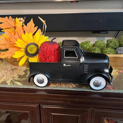 Vintage Farmhouse Black Metal Truck Decor, Old Farm Car Indoor Decoration, Fall Halloween Trucks Table & Kitchen Centerpieces, Decorative Outdoor Garden Cars Planters