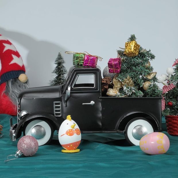 Vintage Farmhouse Black Metal Truck Decor, Old Farm Car Indoor Decoration, Fall Halloween Trucks Table & Kitchen Centerpieces, Decorative Outdoor Garden Cars Planters